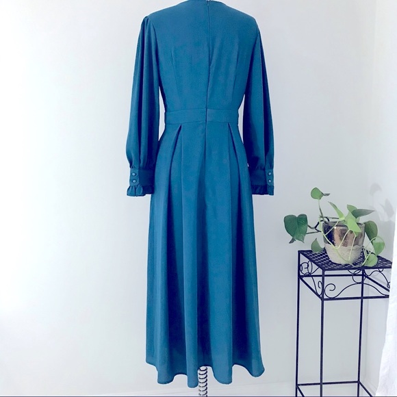 Teal Blue Long Sleeve Cocktail Dress - Picture 6 of 16